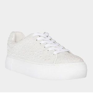 NWT, Brand new in box, Betsey Johnson sneakers size 8, never worn, white pearl